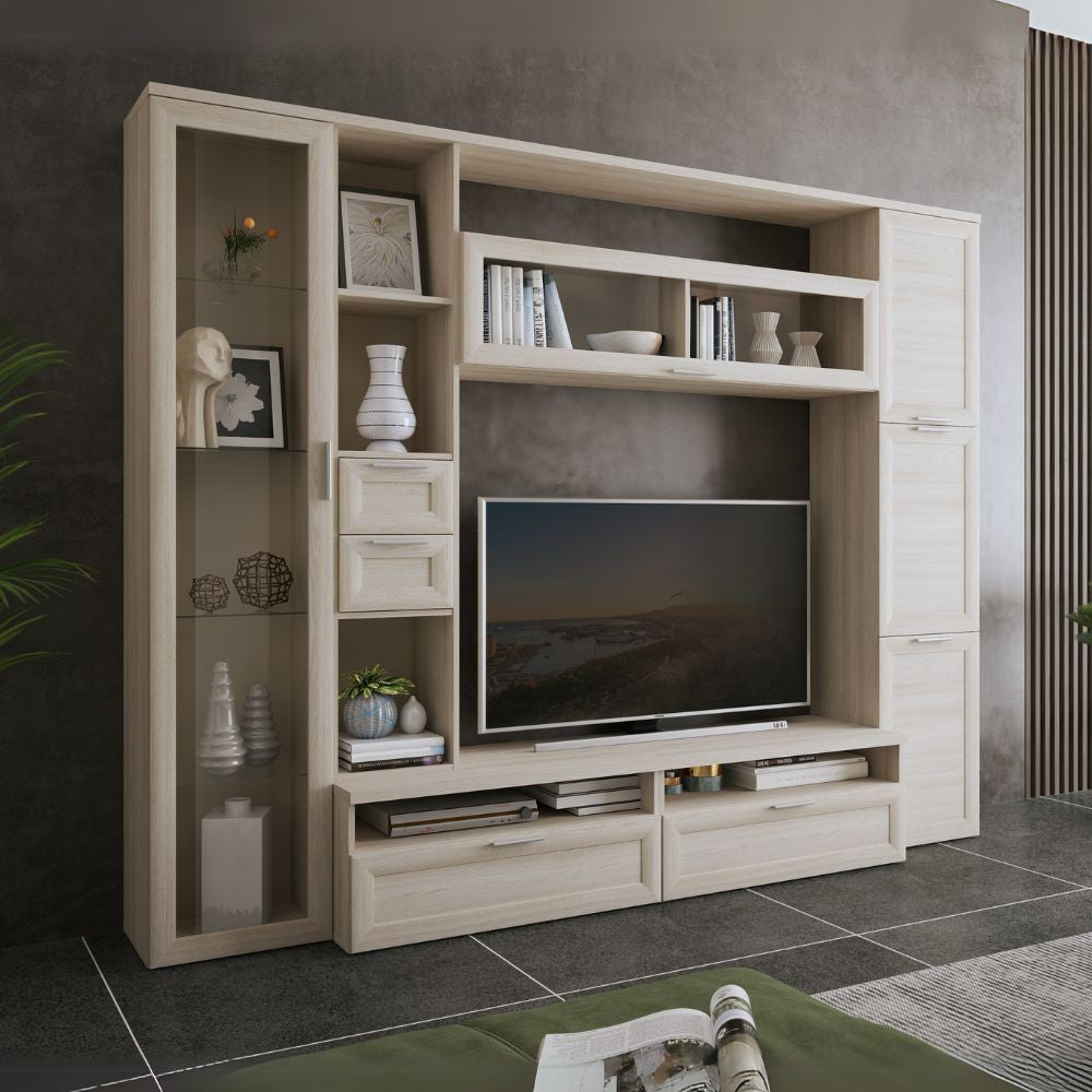 Parete attrezzata soggiorno Foresta in colore olmo almeria