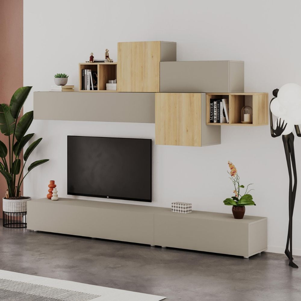 Parete attrezzata Tromen 260 cm. cashmere e rovere MTV234479
