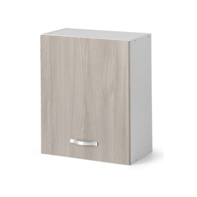 Pensile scolapiatti 60x32x72H cm. con struttura bianca e anta olmo