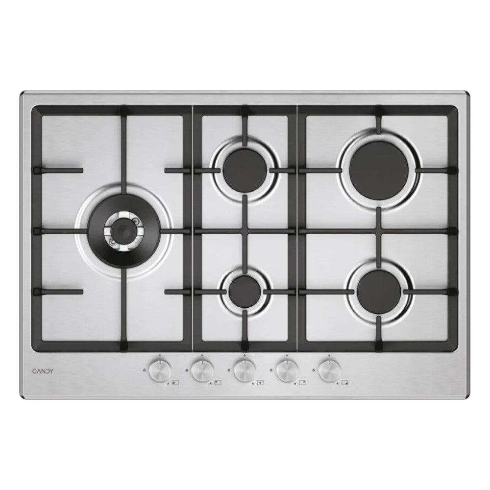 Piano cottura Candy CHG7WL4WTX a gas 5 fuochi con griglie in ghisa 75 cm. inox