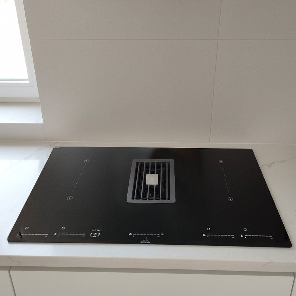 Piano cottura con cappa integrata Roblin by Faber Maestro BK Glass NG A830 nero classe A+++