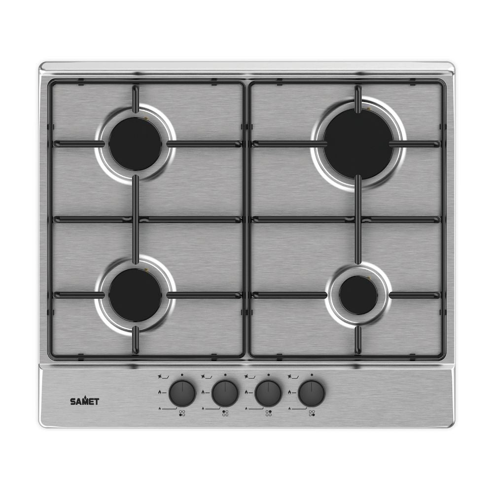 Piano cottura Samet Circe2 a gas 4 fuochi da incasso inox con manopole nere