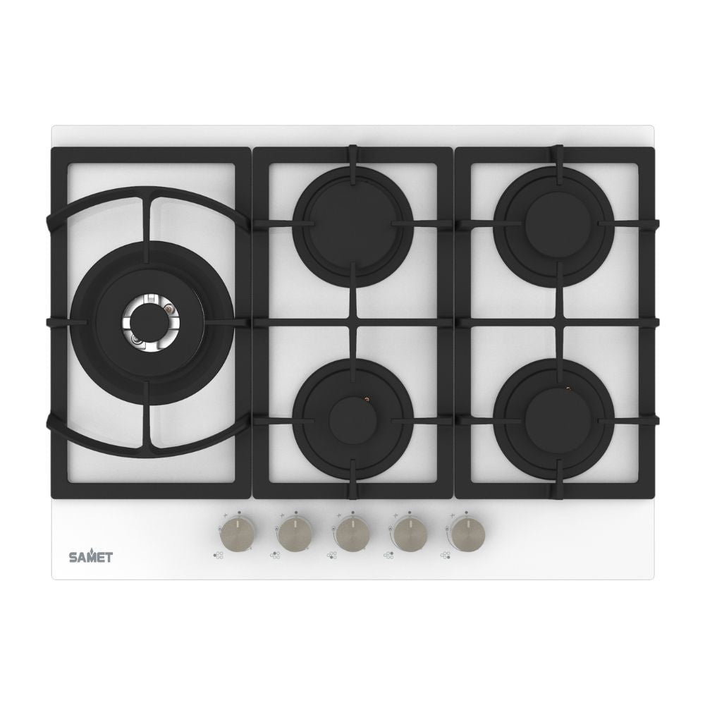Piano cottura Samet Dafne70 a gas da incasso 5 fuochi 70 cm in vetro bianco