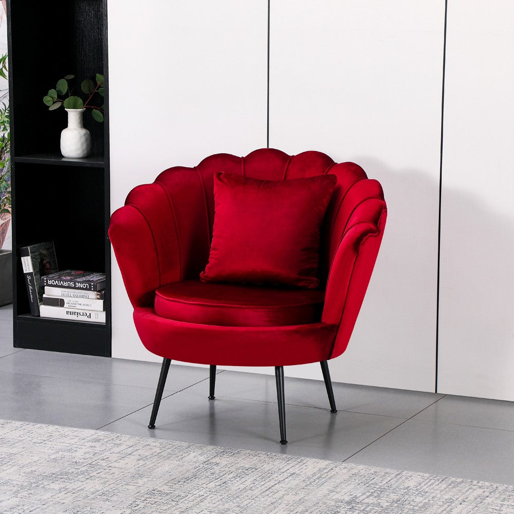 Poltrona a conchiglia Orel in velluto UF910-11 rosso e gambe nere