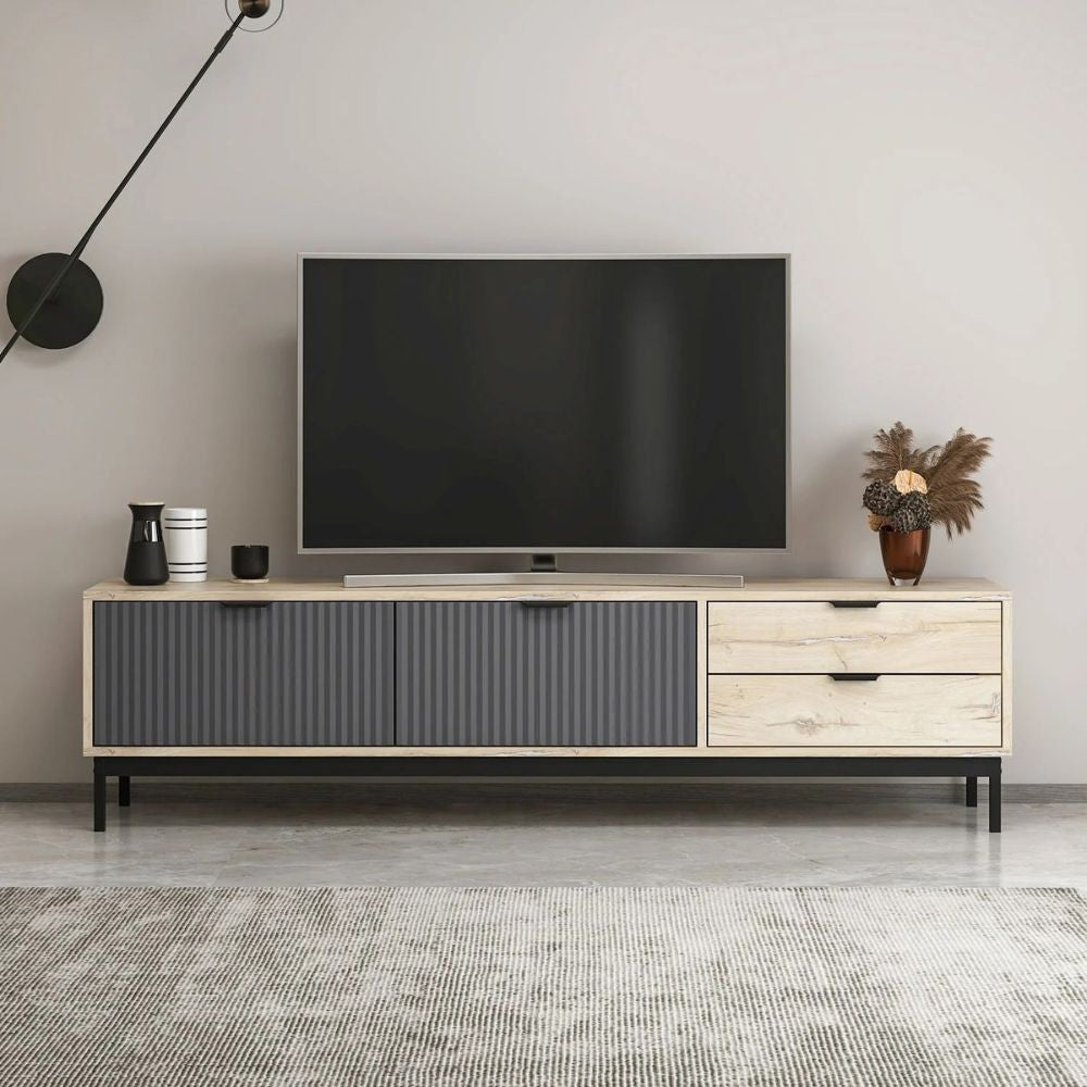 Porta tv Esta con 2 ante antracite e 2 cassetti rovere sonoma
