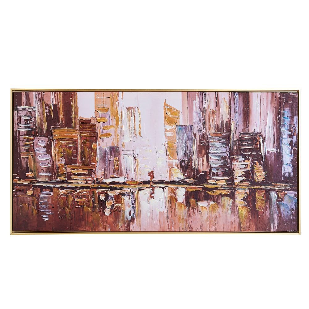 Quadro astratto città su tela con cornice nera Quadro2