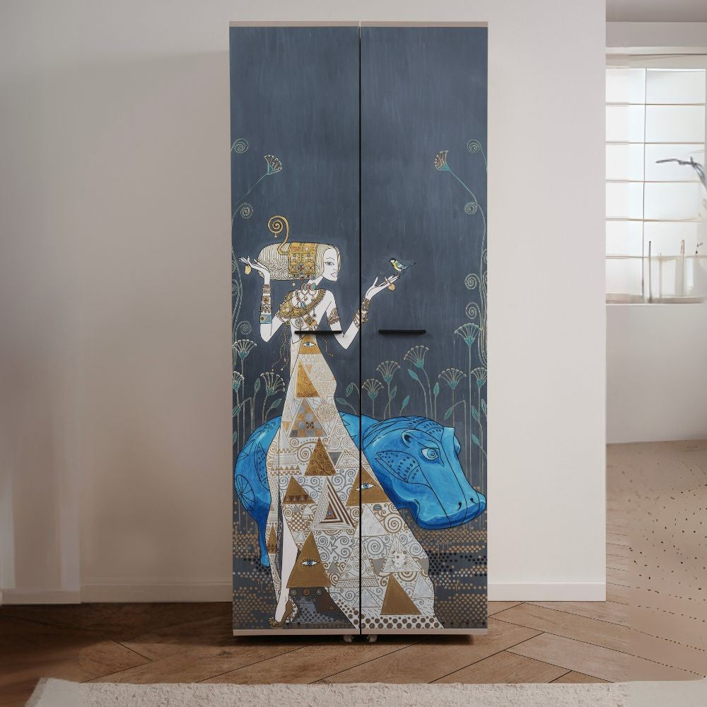 Scarpiera Hippo 02A con due ante battenti decorate by Mauro Bergonzoli e 15 ripiani interni