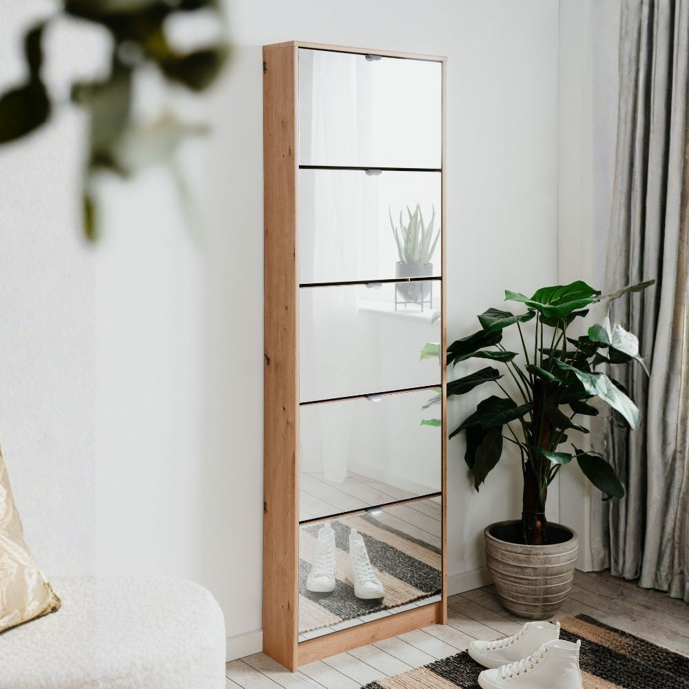 Scarpiera Koblenz con 5 ante a specchio colore quercia