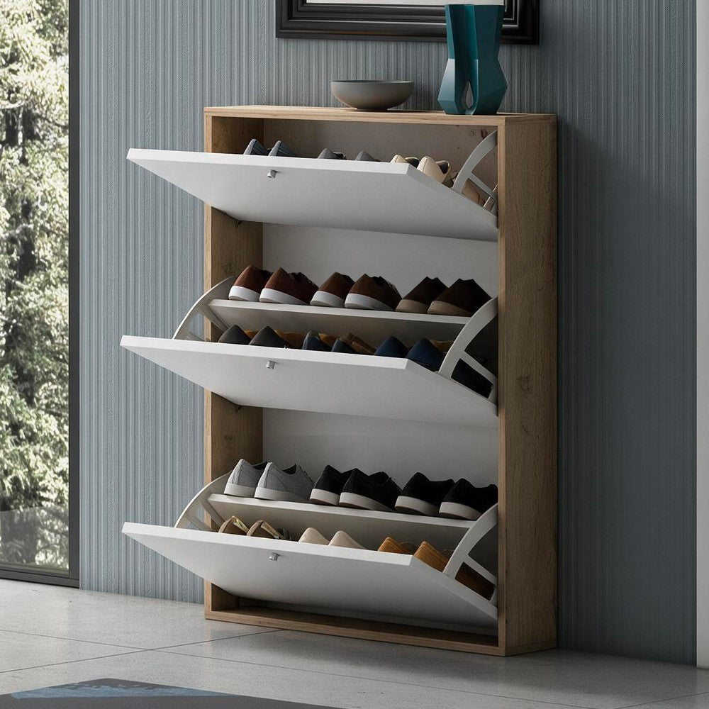 Scarpiera Slim 3 ante a ribalta capienza 9 paia colore scocca nodo e ante bianco Made in Italy