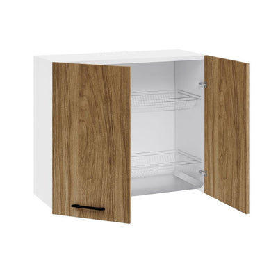 Scolapiatti 80x32x72h cm con struttura bianca e ante noce naturale