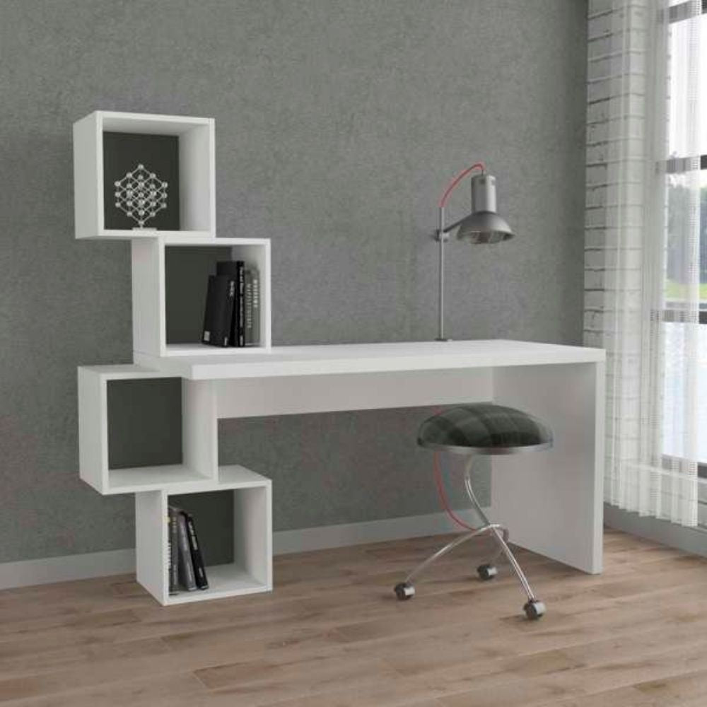 Scrivania con libreria Balance bianca con fondo cubotto antracite