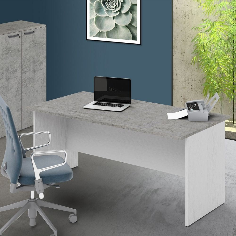 Scrivania Ibisco 160x80x74H cm cemento e bianco frassinato