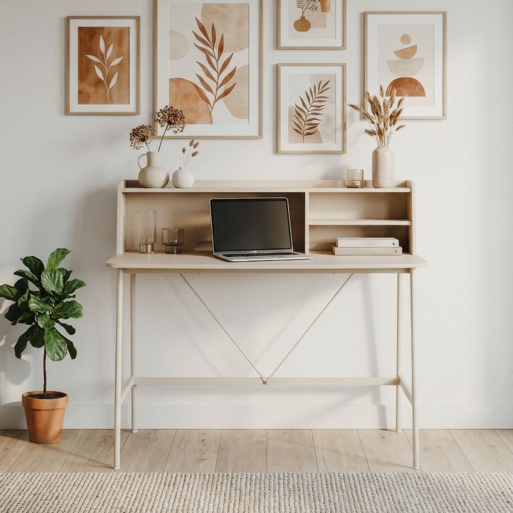 Scrivania Kandy30A con ripiani a vista struttura in metallo beige