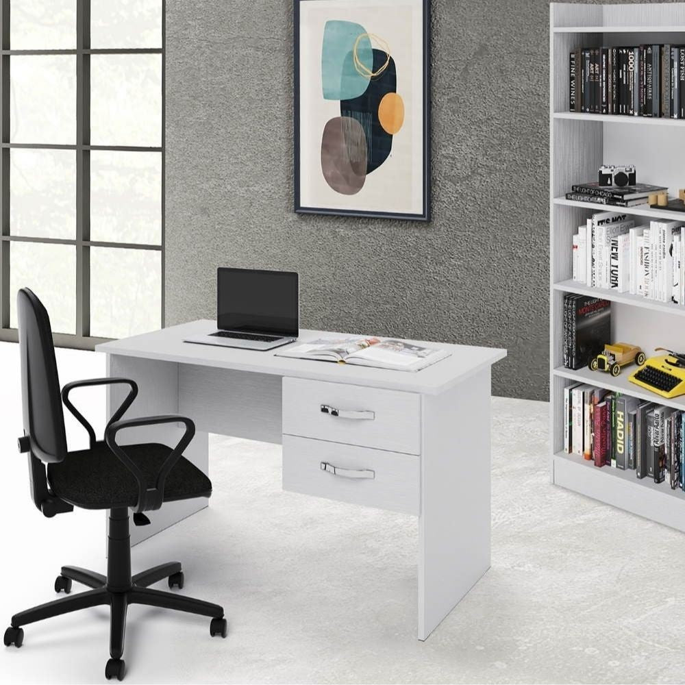 Scrivania Tiffany due cassetti 119x64x75h cm bianco frassinato