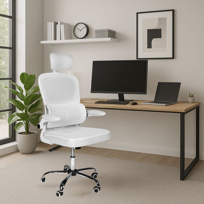 Sedia da ufficio ergonomica Vibes con tessuto a rete bianco con base cromata