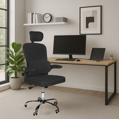 Sedia da ufficio ergonomica Vibes con tessuto a rete nero con base cromata