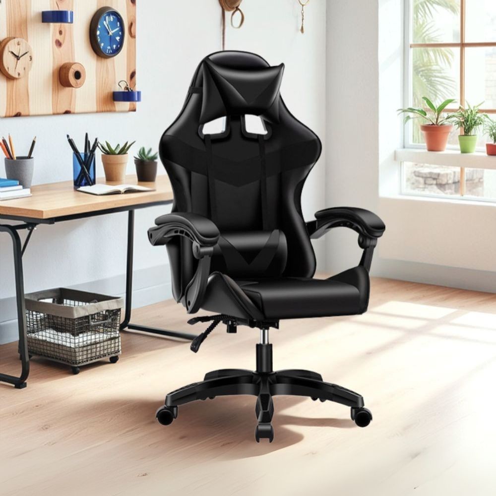 Sedia da ufficio Gaming con schienale alto e imbottitura in PVC colore nero