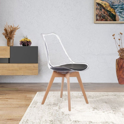 Sedia Tebe in PET trasparente e gambe in legno set 4 pezzi