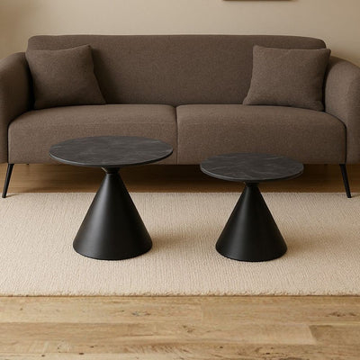 Tavolo fisso Corveo con piano colore travertino e struttura in metallo bianco