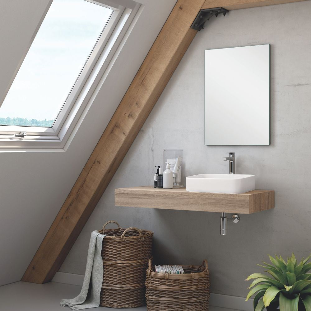 Set mensolone bagno con lavabo Ely colore rovere cambrian 120x45x12 cm.