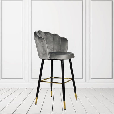 Sgabello Estro in velluto grigio con terminali dorati