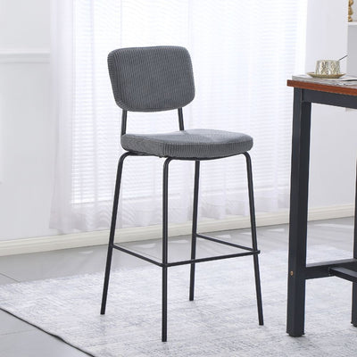 Sgabello Juno in tessuto colore grigio scuro e struttura in metallo nero