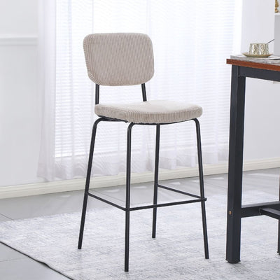 Sgabello Juno in tessuto colore taupe e struttura in metallo nero