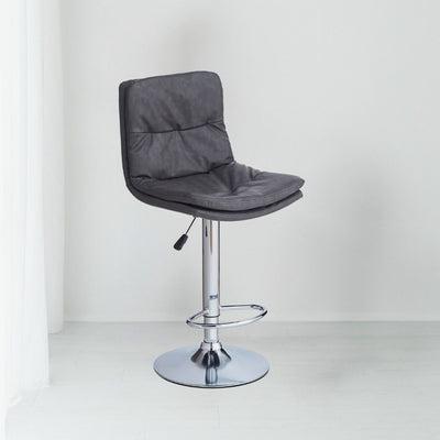 Sgabello Paco con seduta in ecopelle grigio e gamba in metallo inox