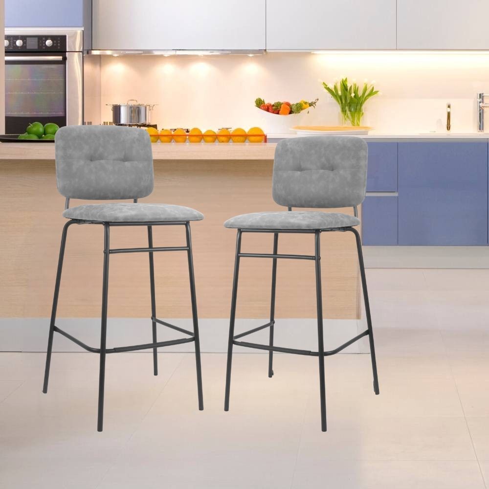 Sgabello Ross in velluto grigio con gambe nere