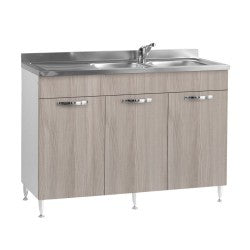 Sottolavello 120x50x85H cm con 3 ante olmo lavello incluso