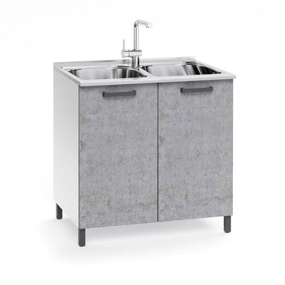 Sottolavello 80x50x85H cm con due ante cemento e struttura bianca lavello incluso