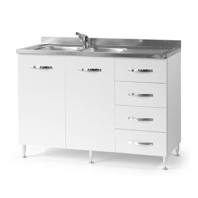 Sottolavello con cassettiera 120x50x85H bianco frassinato destro lavello incluso