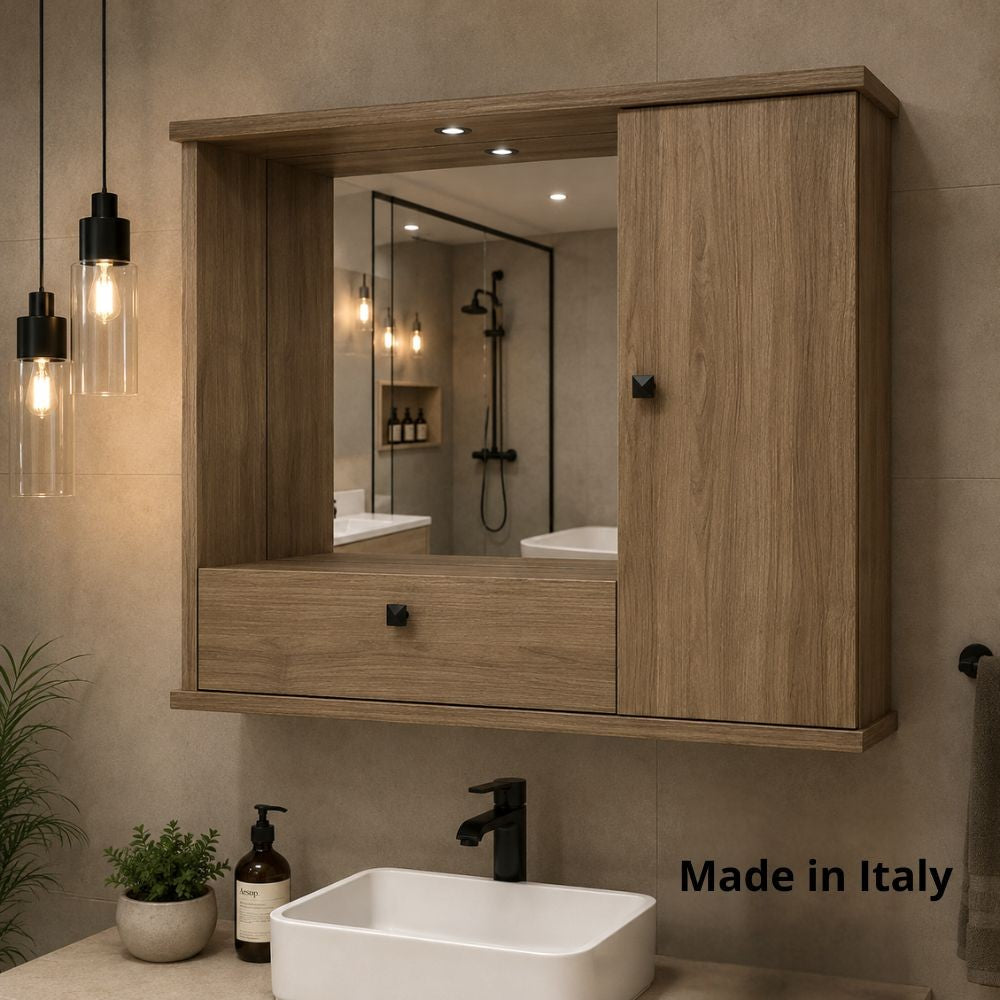 Specchiera bagno con anta e ribalta colore noce naturale