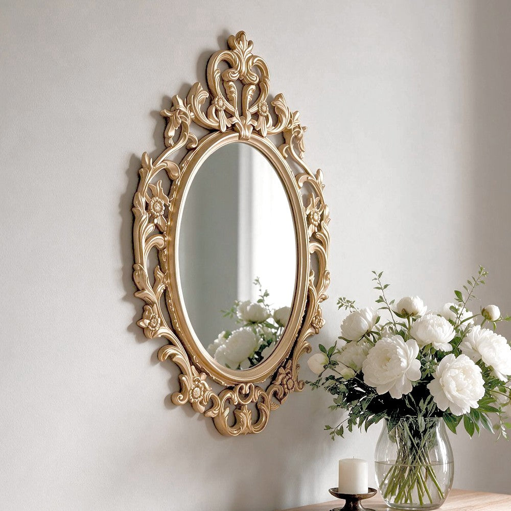 Specchio decorativo ovale da parete MR5501 con cornice in stile barocco gold 36x53 cm.