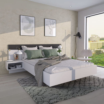 Letto contenitore 1566 alla francese con 4 cassettoni e comodini estraibili colore bianco e cemento