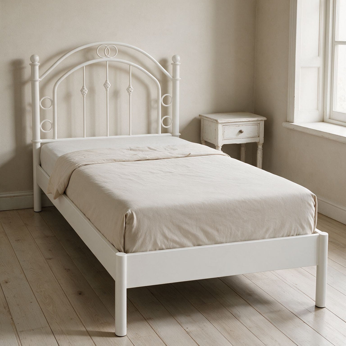 Struttura letto singolo Luxor 90x190 cm. colore bianco anticato