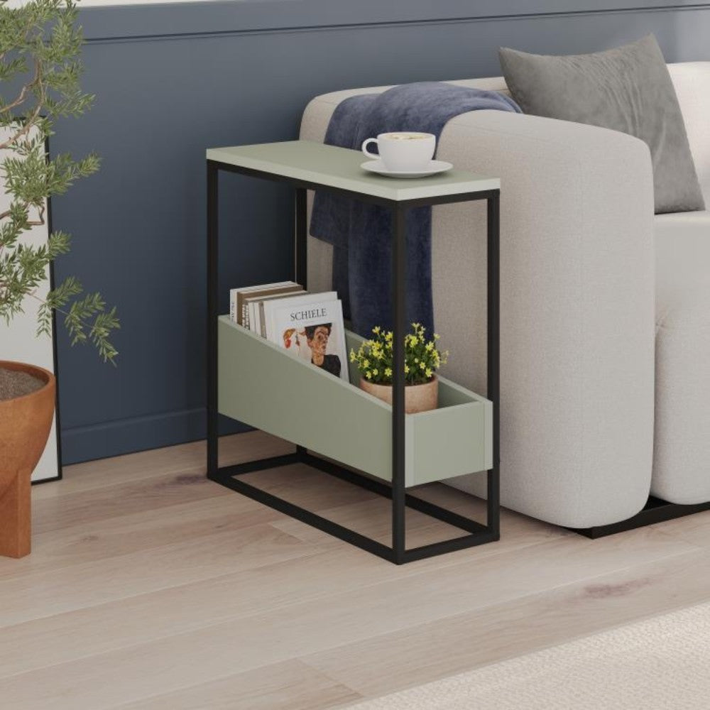 Tavolino da salotto Lido in ash green e struttura in metallo nero