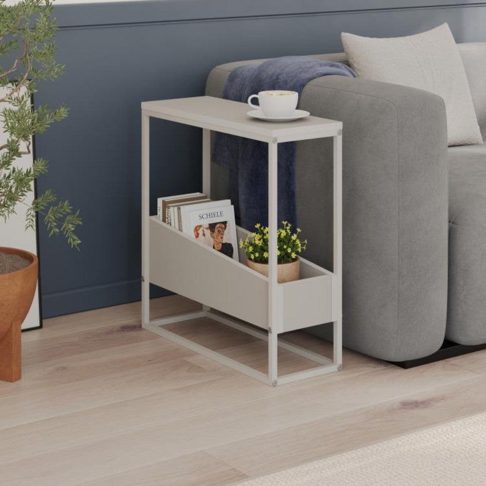 Tavolino da salotto Lido in cashmere e struttura in metallo beige