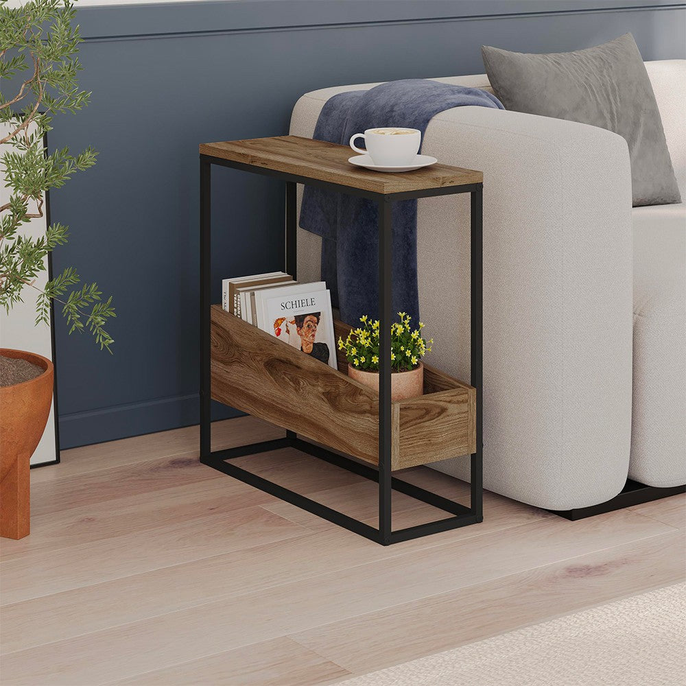 Tavolino da salotto Lido in rovere deep oud e struttura in metallo nero