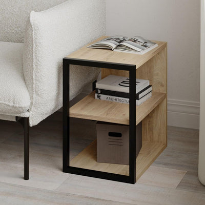 Tavolino Echo con 1 ripiano e dettaglio frontale nero colore rovere