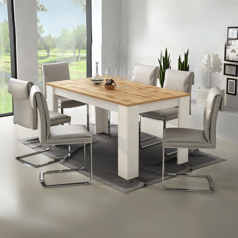 Tavolo allungabile Anthony 160x88x75 H cm con piano rovere wotan e struttura anderson pine stile shabby