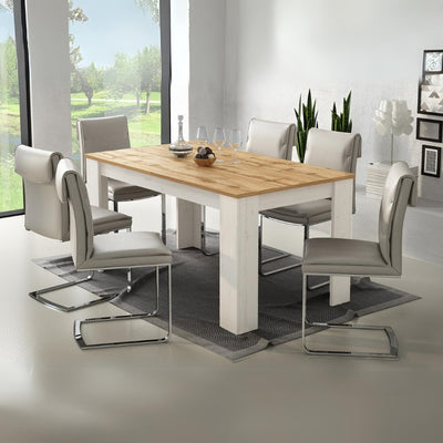 Tavolo allungabile Anthony 160x88x75 H cm con piano rovere wotan e struttura anderson pine stile shabby