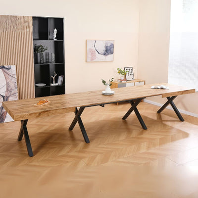 Tavolo allungabile Dava con piano colore rovere e gambe in metallo nero