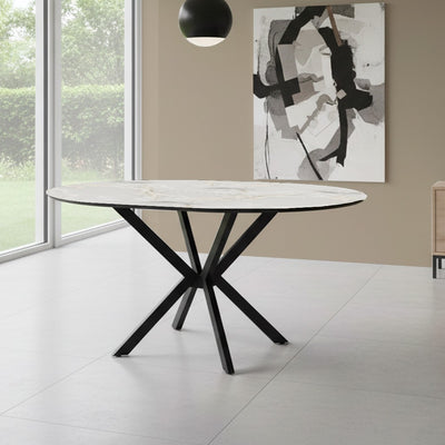 Tavolo allungabile Diano con piano effetto marmo bianco mola e gambe nere