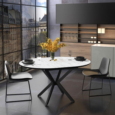 Tavolo allungabile Dobok con allunga 34 cm colore piano effetto marmo opaco e gambe in metallo nero