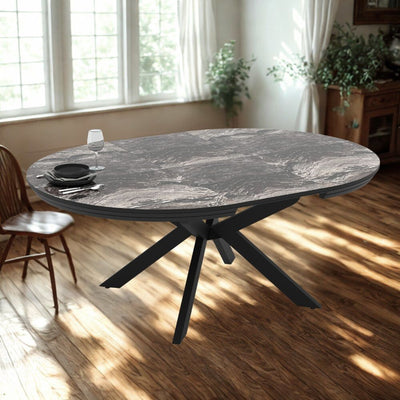 Tavolo allungabile Meli con piano effetto marmo nero lucido con gambe nere