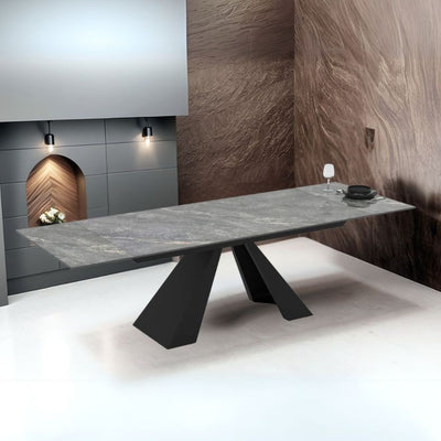 Tavolo allungabile Monza con top in ceramica effetto marmo grigio e gambe nere