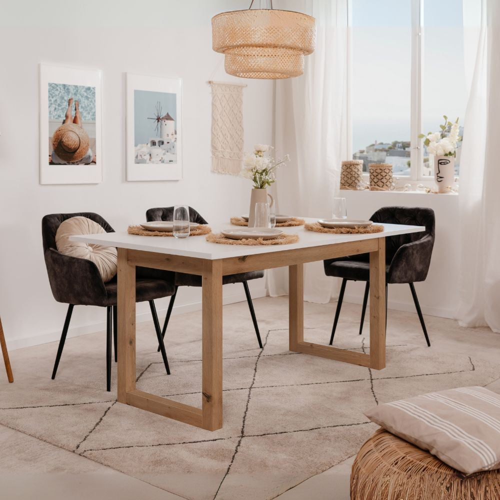 Tavolo allungabile New Denver50 con allunga da 40 cm. in bianco e rovere 160x90x75Hcm.