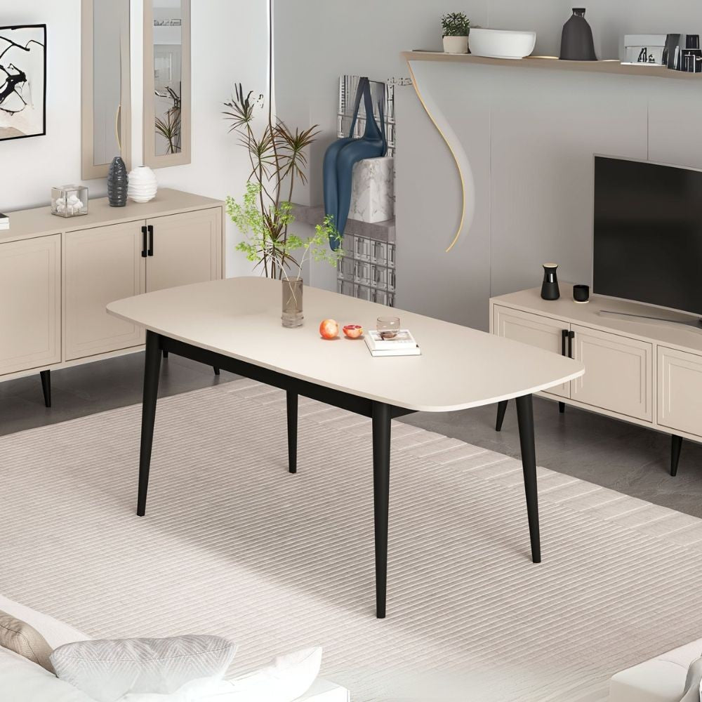 Tavolo allungabile Prime con top colore cashmere e gambe nere