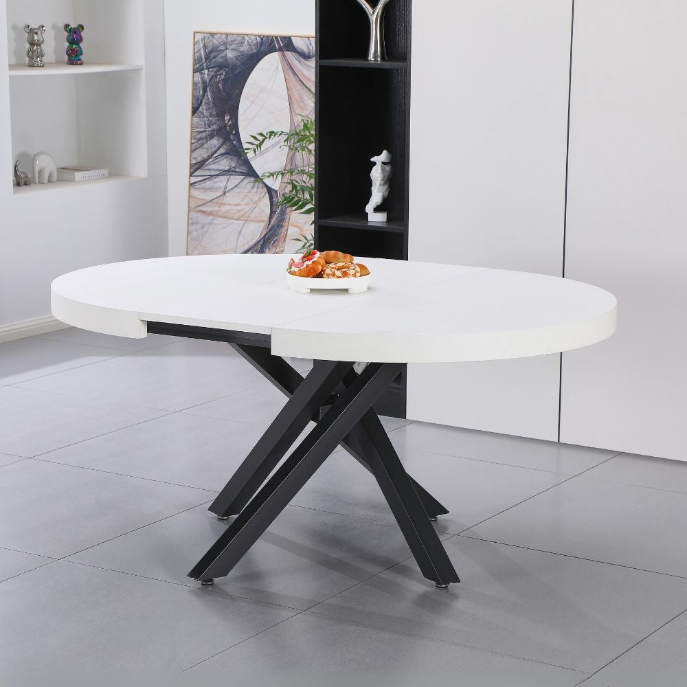 Tavolo allungabile Raven con piano colore bianco opaco e gambe in metallo nero